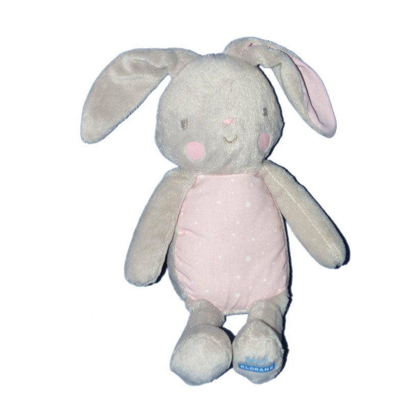 Doudou LAPIN gris rose Etoiles - Bébé KLORANE 26 cm (11997)