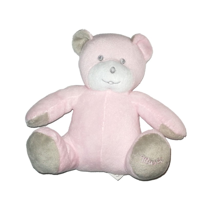 doudou peluche ours rose gris 18 cm Musti de Mustela (19841)