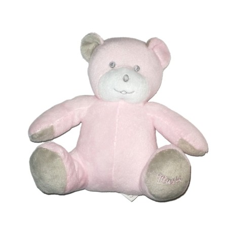 doudou peluche ours rose gris 18 cm Musti de Mustela (19841)