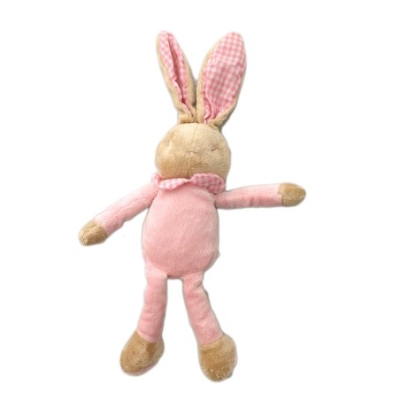 Doudou peluche LAPIN rose bébé Laboratoires KLORANE 38 cm Col vichy (9867)