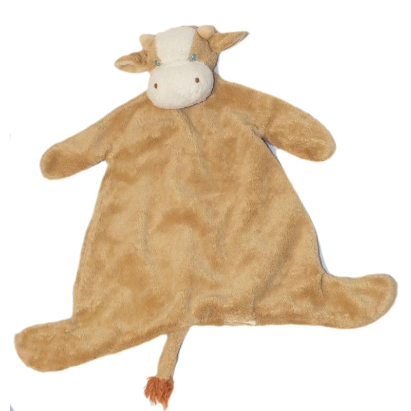 Doudou plat Vache marron yeux bleus Kiabi (27609)