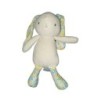 Doudou lapin Klorane blanc gris beige fleurs bleues jaunes 23 cm (21984)