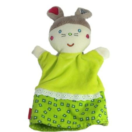 Doudou Marionnette Lapin vert Babysun Grelot (17381)
