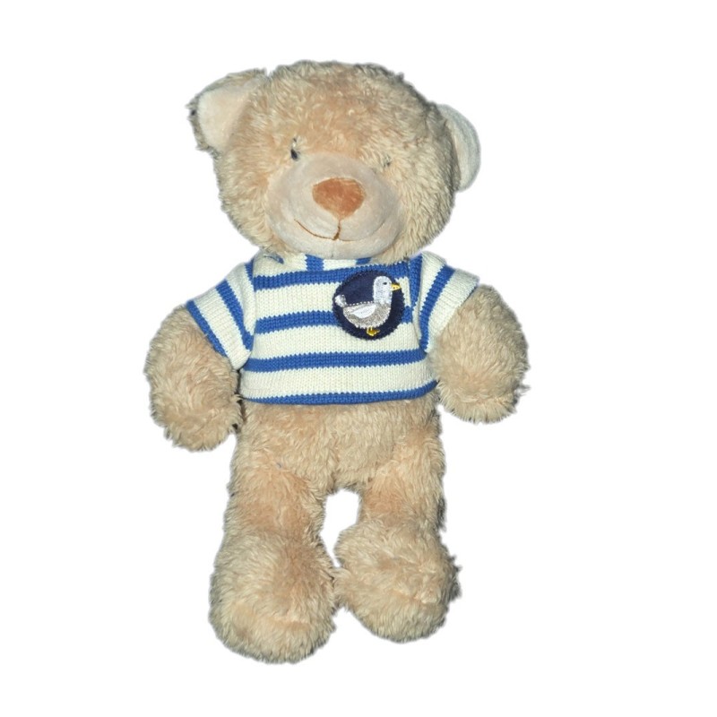 POMMETTE Doudou Ours beige pull marin Canard Mouette 22 cm (19972)