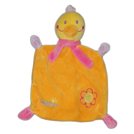 Doudou Plat Poussin orange Fleur Echarpe Babysun grelot (23743)