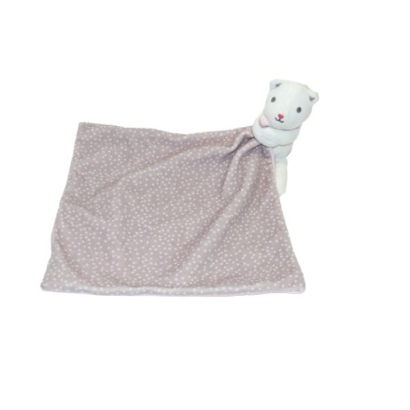 Doudou ours blanc Mouchoir rose parme mauve pois OBAIBI (27847)