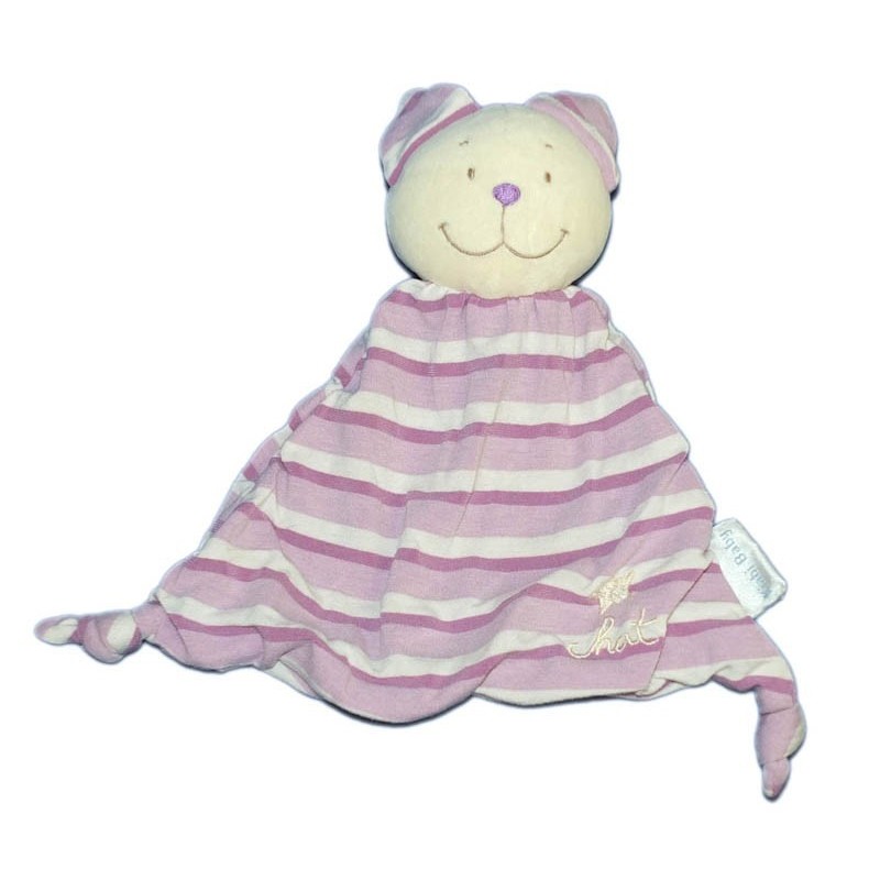 Doudou plat Chat mauve rayures Kiabi Baby en tissu (14997)