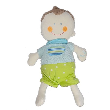 Doudou Garçon bleu vert BABYSUN 28 cm - Ne fonctionne plus (22995)