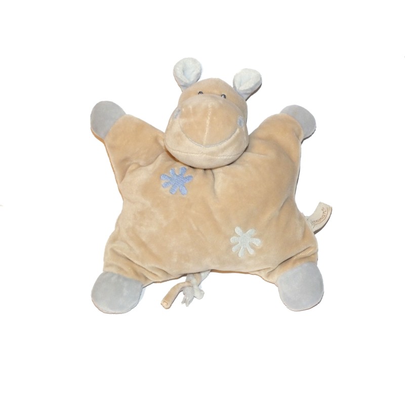 Doudou coussin Hippopotame Prémaman Orchestra semi plat beige bleu (27625)