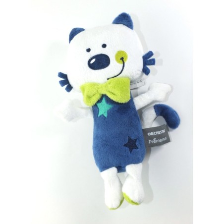 Doudou Chat bleu blanc vert Etoile 23 cm ORCHESTRA Premaman (25368)