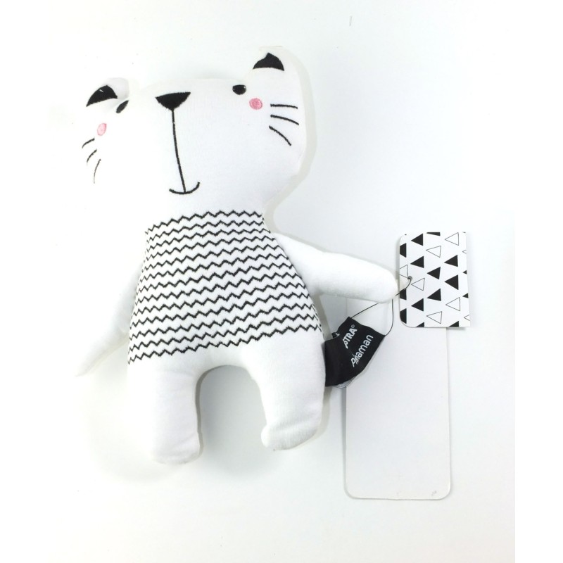 Doudou tissu chat blanc noir 24 cm ORCHESTRA Premaman (25370)