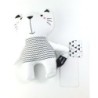 Doudou tissu chat blanc noir 24 cm ORCHESTRA Premaman (25370)