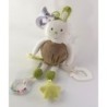 Doudou peluche Lapin d'activité maron blanc vert Babysun 30 cm Grelot (23001)