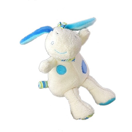 Doudou peluche Ane blanc bleu Babysun 20 cm Grelot cm (23000)