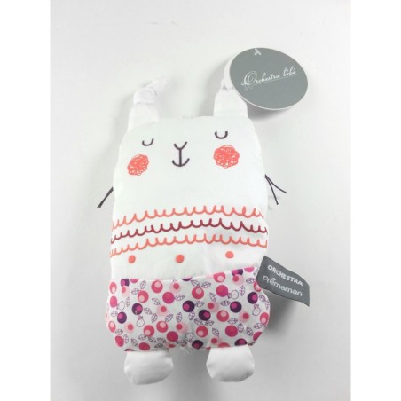 Doudou tissu chat blanc rouge 26 cm ORCHESTRA Premaman (25378)