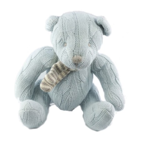 Doudou peluche Ours bleu 25 cm Tricot laine Les Petites Marie (18474)