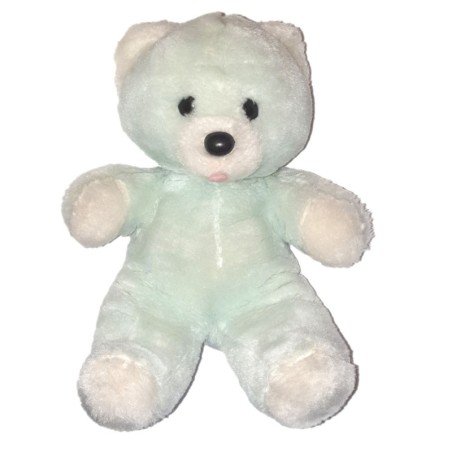 Ancienne Peluche doudou Vintage Ours vert blanc 30 cm Nounours Boulgom ? (24922)