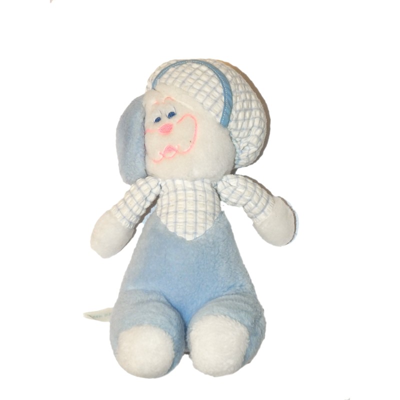 Ancienne Peluche Doudou Chien lapin bleu blanc rose Nounours 30 cm (27812)