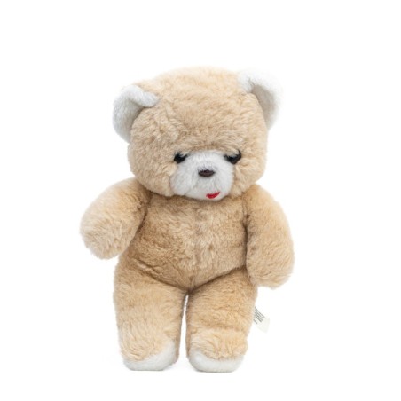 AJENA ancienne peluche ours beige blanc langue rouge vintage 23 cm (28477)