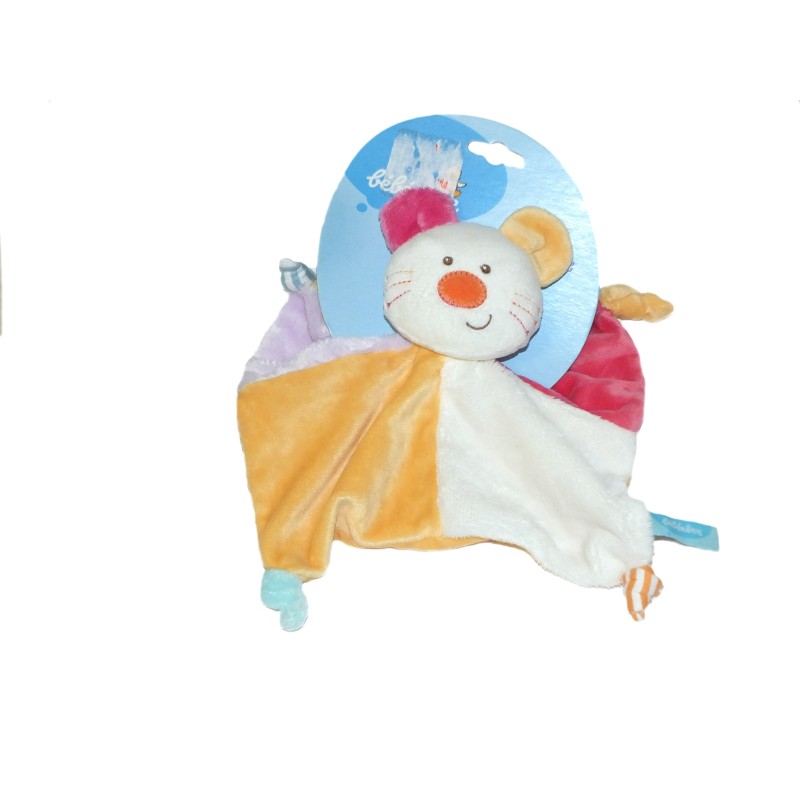 Doudou plat Souris jaune rose blanc Bébérêve Casino Les Petits Amis (27310)