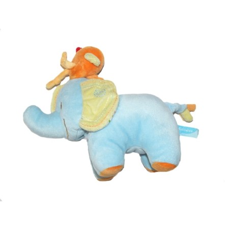 Doudou Elephant bleu Bébérêve Casino oiseau orange (27315)