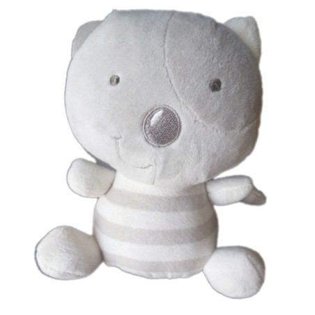Doudou chat gris Miaou blanc rayures 18 cm Orchestra Premaman (19023)