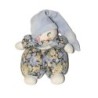 Poupée Tissu vintage Nounours bleu tissu fleuri grelot 22 cm (27434)