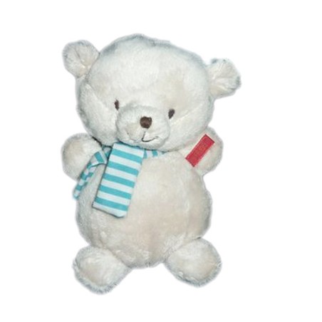 Peluche ours Theo Orchestra beige echarpe bleue rayee 22 cm (21811)