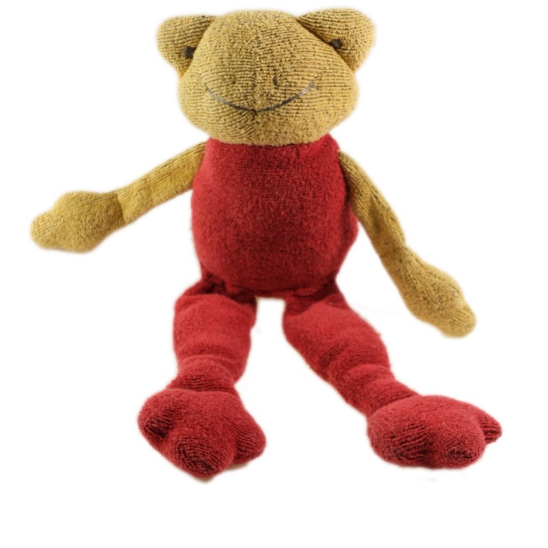 Vintage Peluche doudou Grenouille beige rouge Les Petites Marie Raynaud (18456)