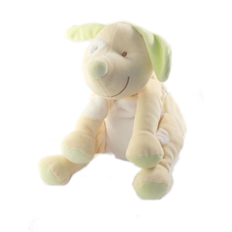 Doudou peluche Chien Jaune vert Foulard Bleu KIABI 24 cm (26101)