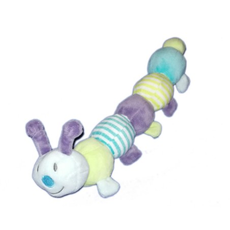 Doudou Chenille grelot mauve bleu vert OBAIBI 30 cm (16921)