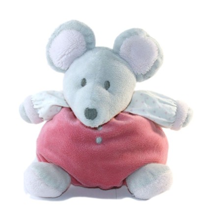 Doudou Boule Souris grise rose OBAIBI 20 cm Grelot (17335)