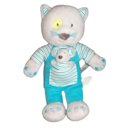 Doudou chat gris bleu Souris Obaibi 28 cm (21251)