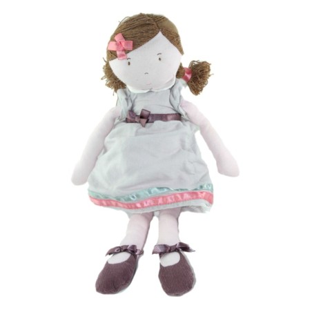 Doudou Poupee tissu rose robe verte 38 cm Jacadi (23230)