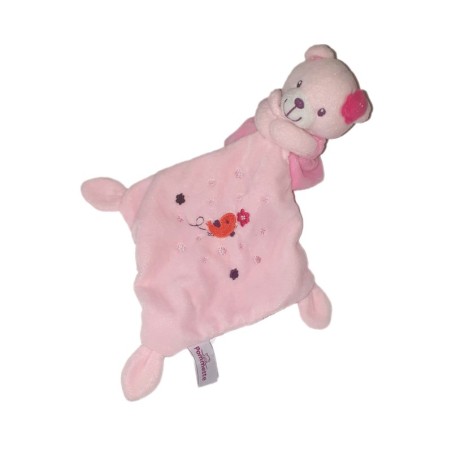 Doudou Ours Mouchoir Pommette rose oiseau (26915)