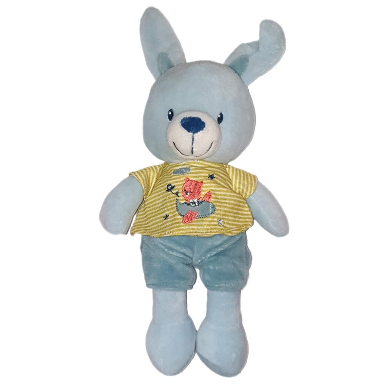 Peluche doudou Lapin bleu et doudou ours orange Pommette Avion 26 cm (27878)
