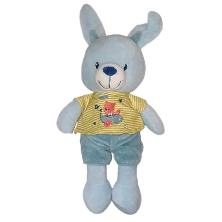 Peluche doudou Lapin bleu et doudou ours orange Pommette Avion 26 cm (27878)