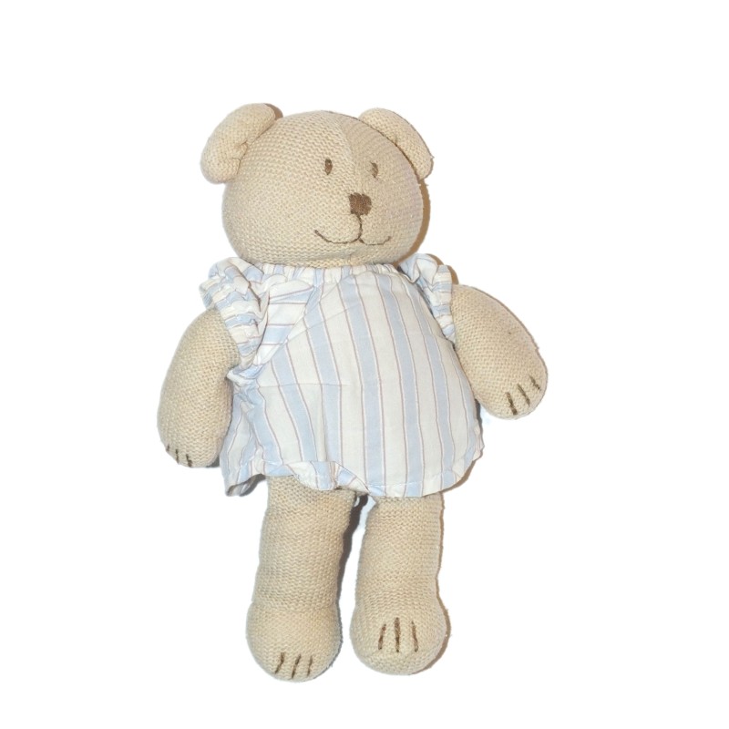 Doudou Ours tricot chemise bleue Jacadi 22 cm (26903)