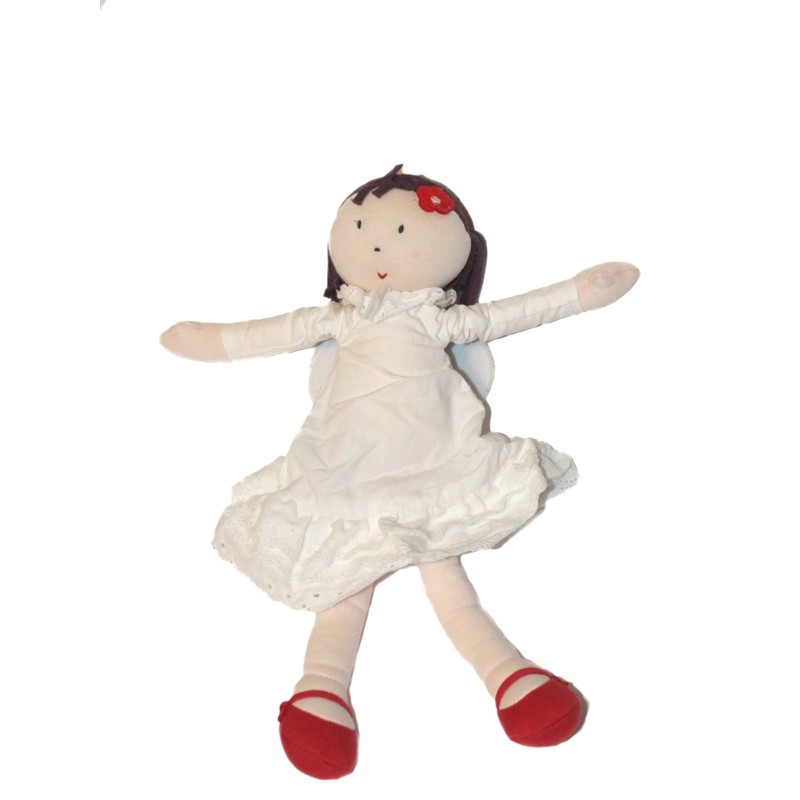 Doudou poupée Jacadi robe blanche ailes 32 cm Fille ange (27432)