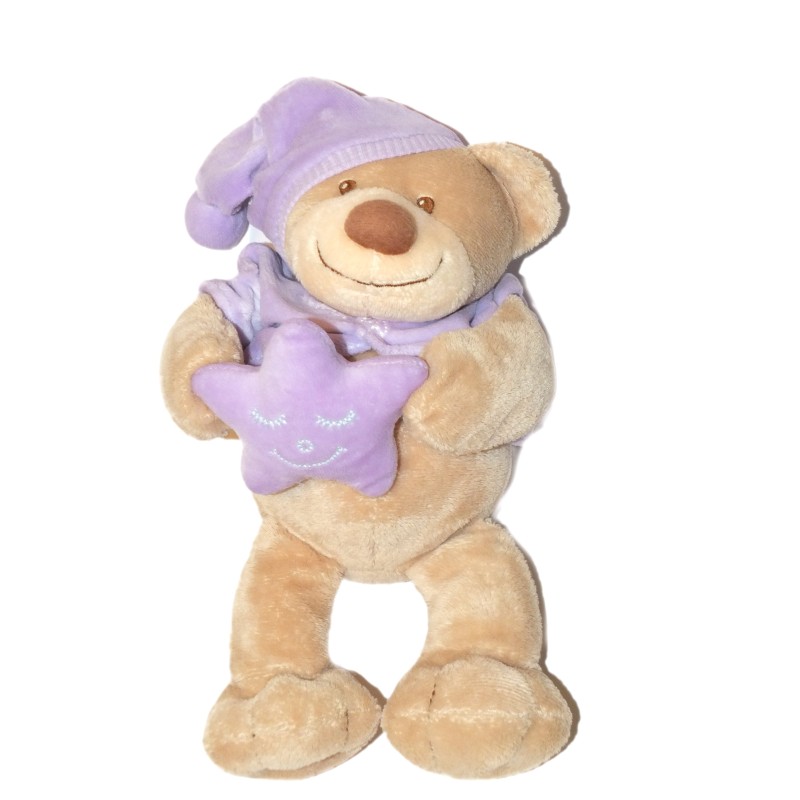 Doudou Ours beige etoile Mauve Kiabi 26 cm  (27400)