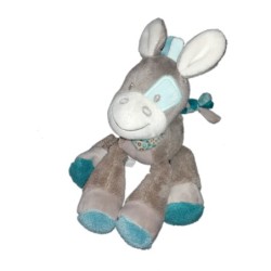 Doudou peluche Cheval âne Poney gris bleu Nattou 20 cm Grelot (19299)