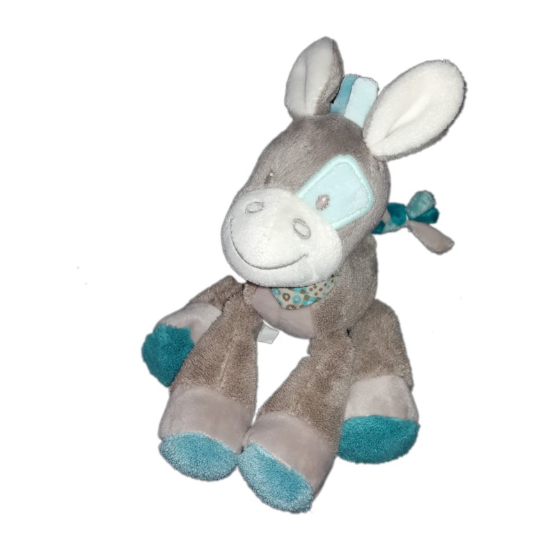 Doudou peluche Cheval âne Poney gris bleu Nattou 20 cm Grelot (19299)