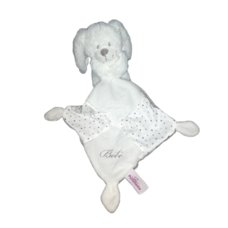 Peluche doudou Lapin blanc gris Mouchoir Bebe Pommette  (20774)