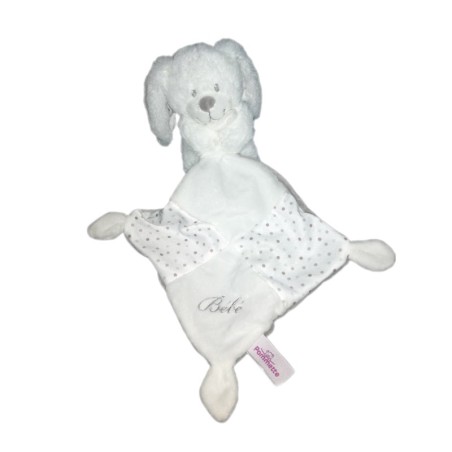 Peluche doudou Lapin blanc gris Mouchoir Bebe Pommette  (20774)