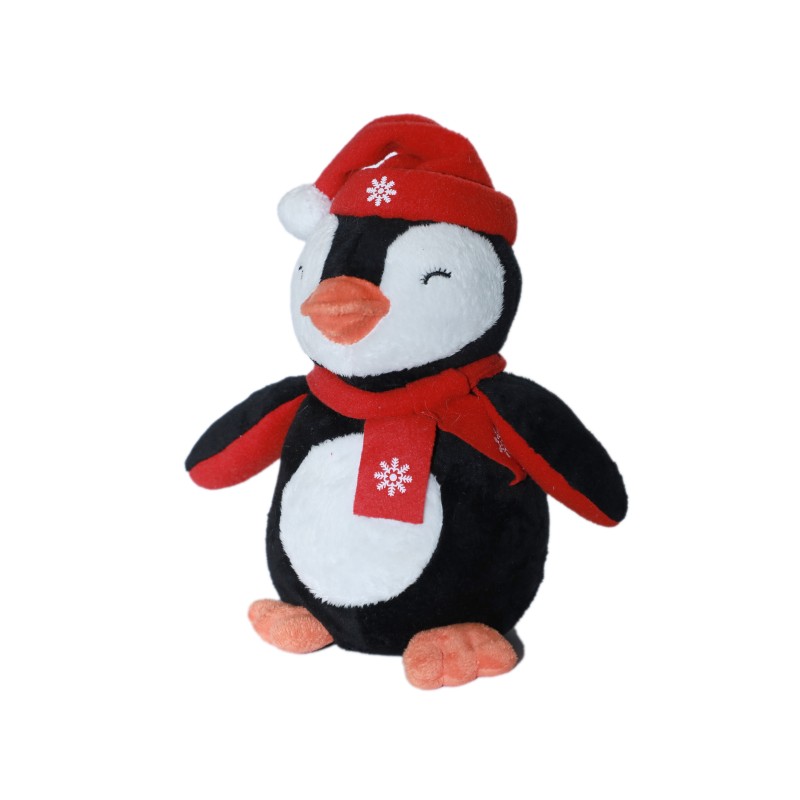 Doudou peluche Pingoin bonnet écharpe rouge FL Augusta 25 cm (28196)