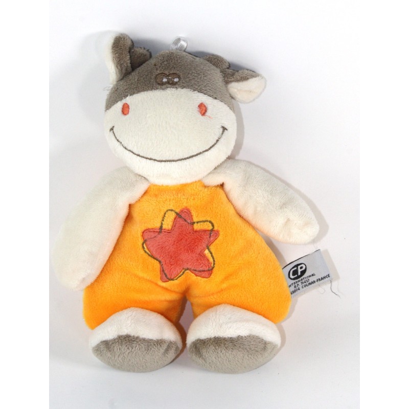 Peluche Doudou Vache orange Etoile rouge Grelot 24 cm CP International (23294)