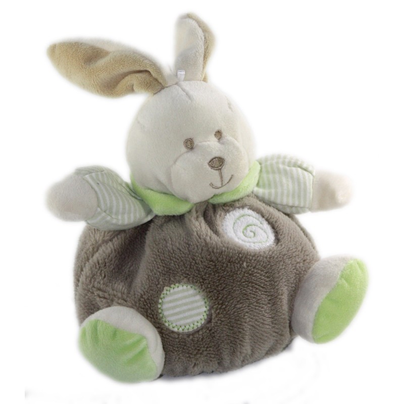 Peluche doudou Lapin marron vert Siprales Grelot 18 cm CP International (23285)