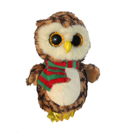 Peluche doudou Hibou marron echarpe vert rouge TY 18 cm (27794)