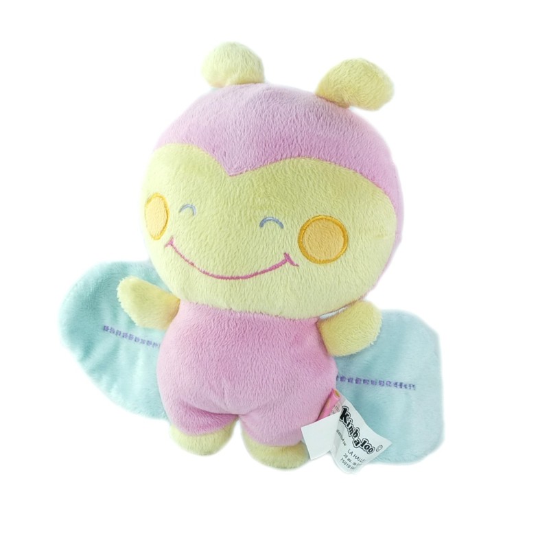 Peluche doudou Kimbaloo rose jaune bleu La Halle 25 cm (20270)