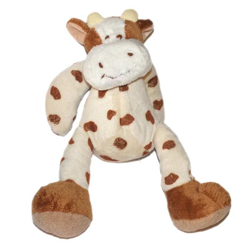 Peluche doudou Vache blanche taches marron Kimbaloo 28 cm (26657)